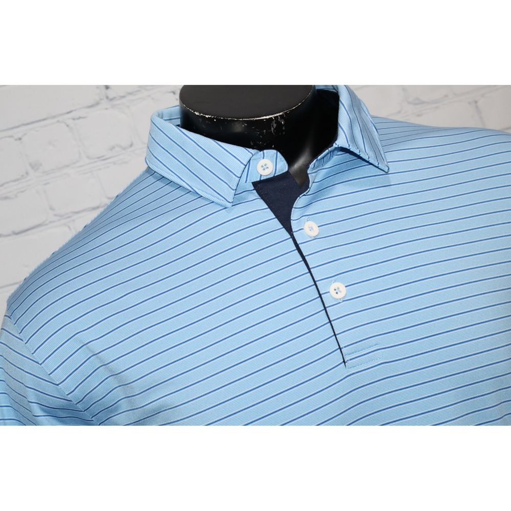 Puma Golf Polo Men XL Blue Striped Short Sleeve Golf Shirt Polyester Blend - Picture 3 of 12